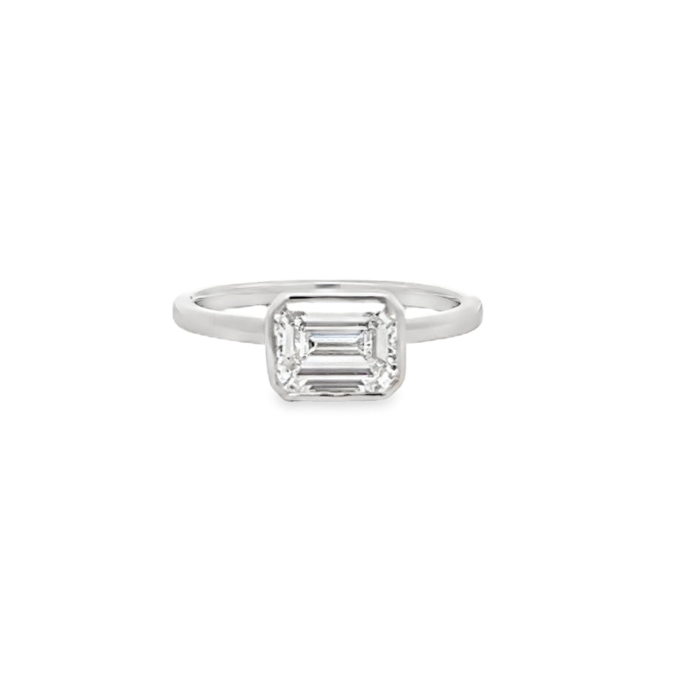 14k White Gold Bezel Set Emerald Cut Lab Grown Diamond Solitaire Engagement Ring (1.58ct.)