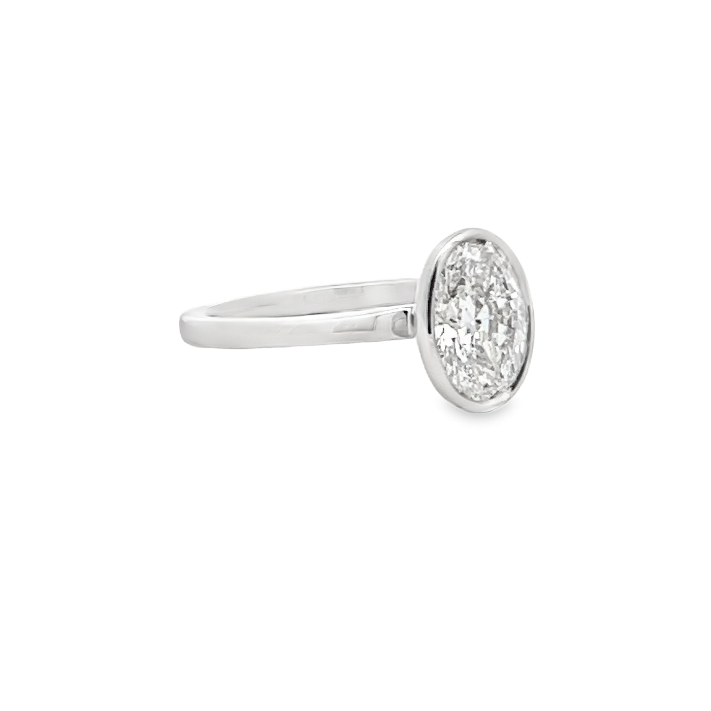 14k White Gold Bezel Set Oval Lab Grown Diamond Solitaire Engagement Ring (1.55ct.)