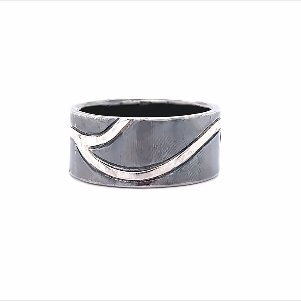 Oxidized Sterling Silver and 14k White Gold Men's Pathways Band by Paul Richter