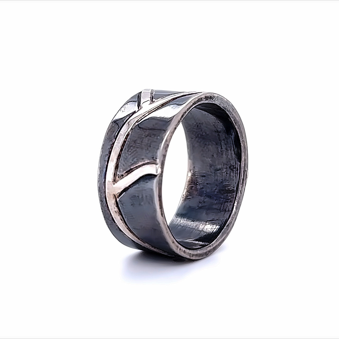 Oxidized Sterling Silver and 14k White Gold Men's Pathways Band by Paul Richter