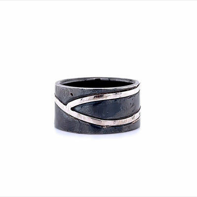 Oxidized Sterling Silver and 14k White Gold Pathways Band by Paul Richter