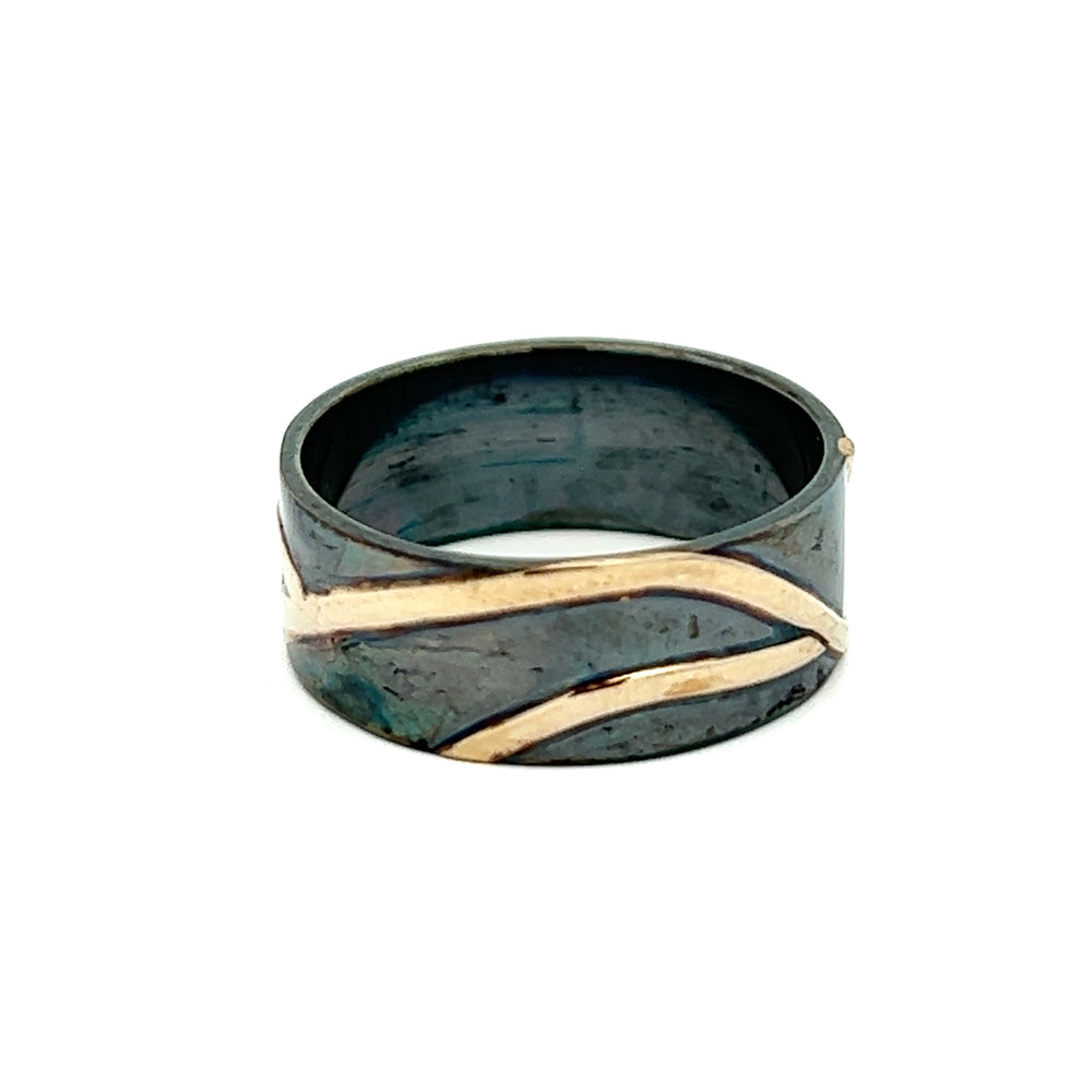Oxidized Sterling Silver and 18k Yellow Gold Pathways Band by Paul Richter