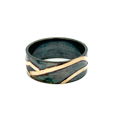 Oxidized Sterling Silver and 18k Yellow Gold Pathways Band by Paul Richter
