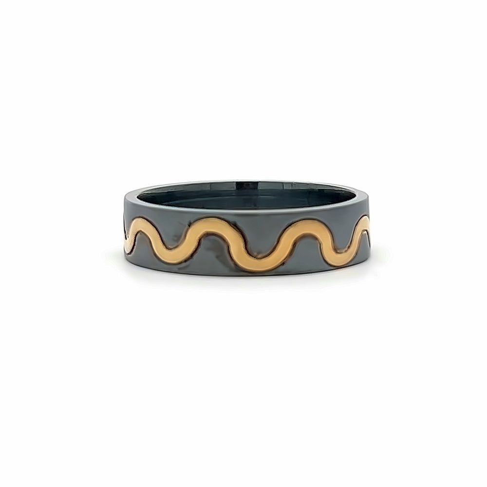 Oxidized Sterling Silver and 18k Yellow Gold Men's Pathways Band by Paul Richter