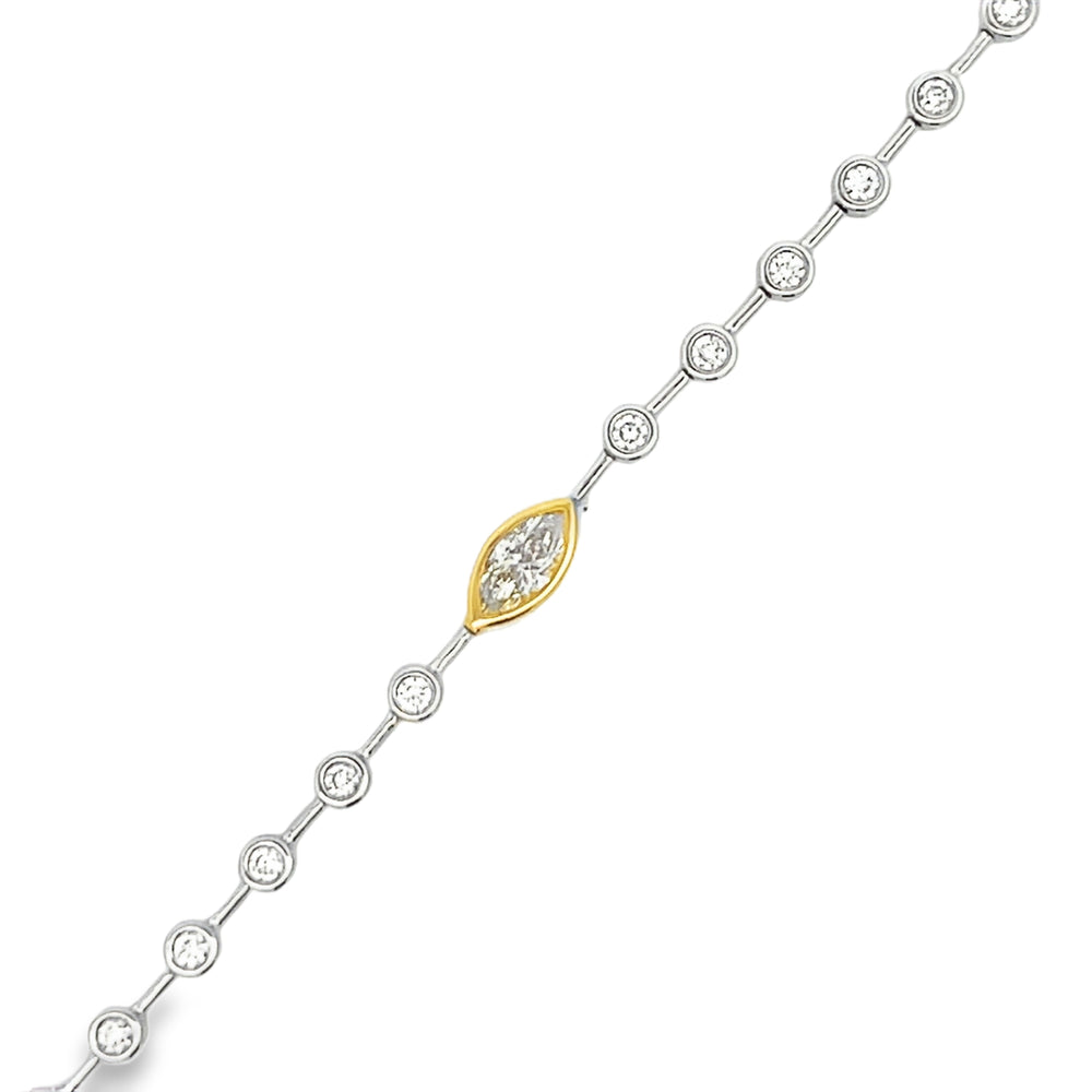 18k Two Tone Marquise and Round Yellow and White Diamond Bracelet (1.27ctw.)