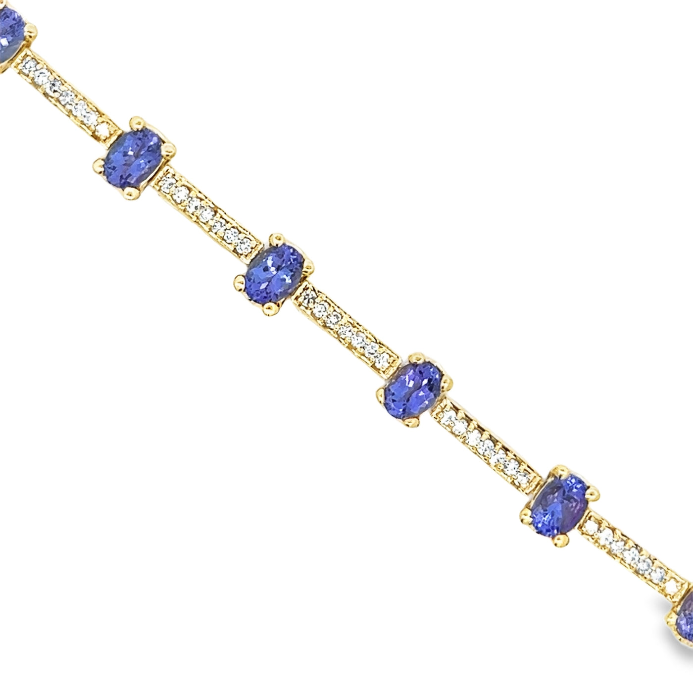 14k Yellow Gold Tanzanite and Diamond Prong Set Line Bracelet (9.90ctw.)