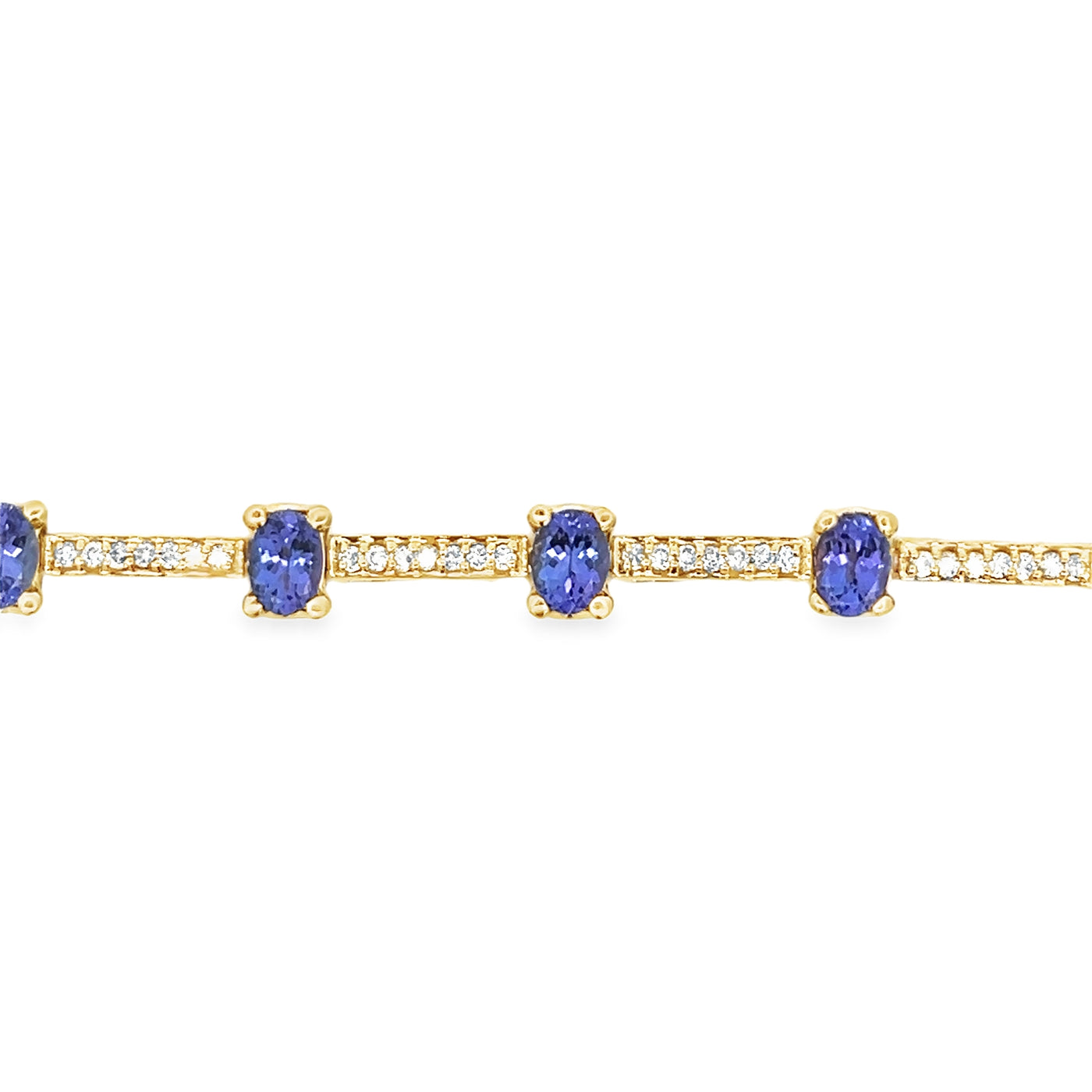 14k Yellow Gold Tanzanite and Diamond Prong Set Line Bracelet (9.90ctw.)