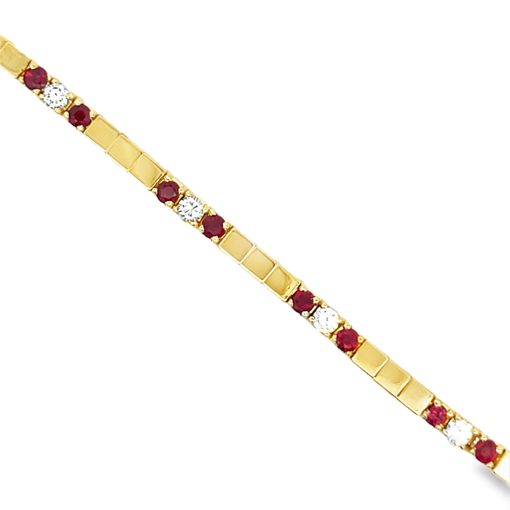 Estate 14k Yellow Gold Round Ruby and Diamond Line Bracelet (1.55ctw.)