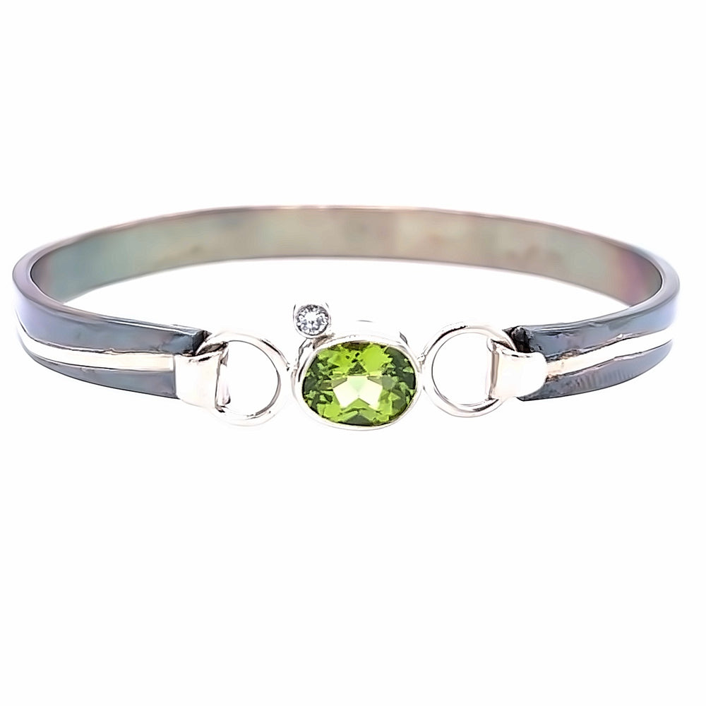 Oxidized Sterling Silver and 14k White Gold Peridot Pathways Bracelet by Paul Richter (1.25ct.)