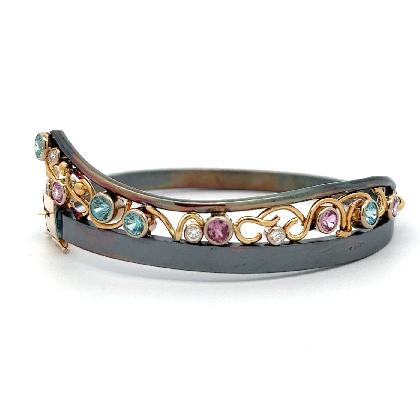 Oxidized Sterling Silver and 18k Yellow Gold Multistone Racine Bangle Bracelet by Paul Richter