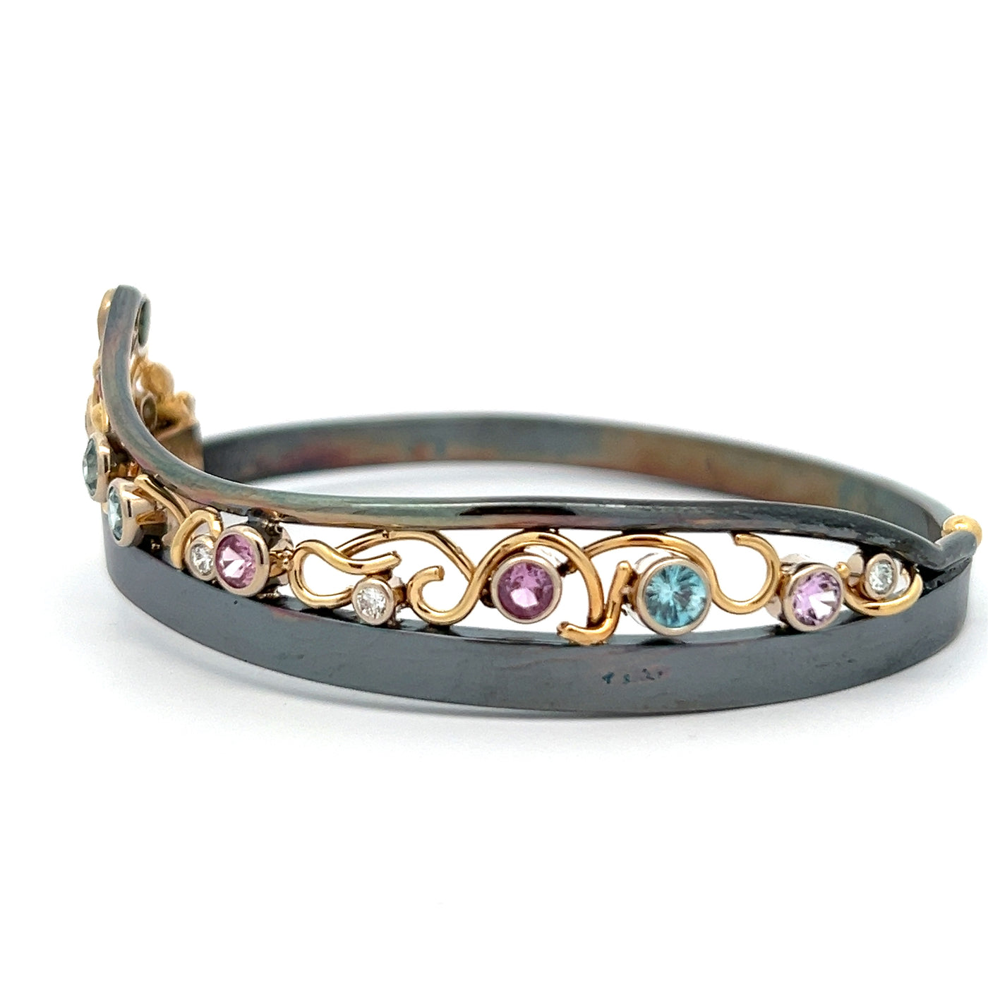 Oxidized Sterling Silver and 18k Yellow Gold Multistone Racine Bangle Bracelet by Paul Richter