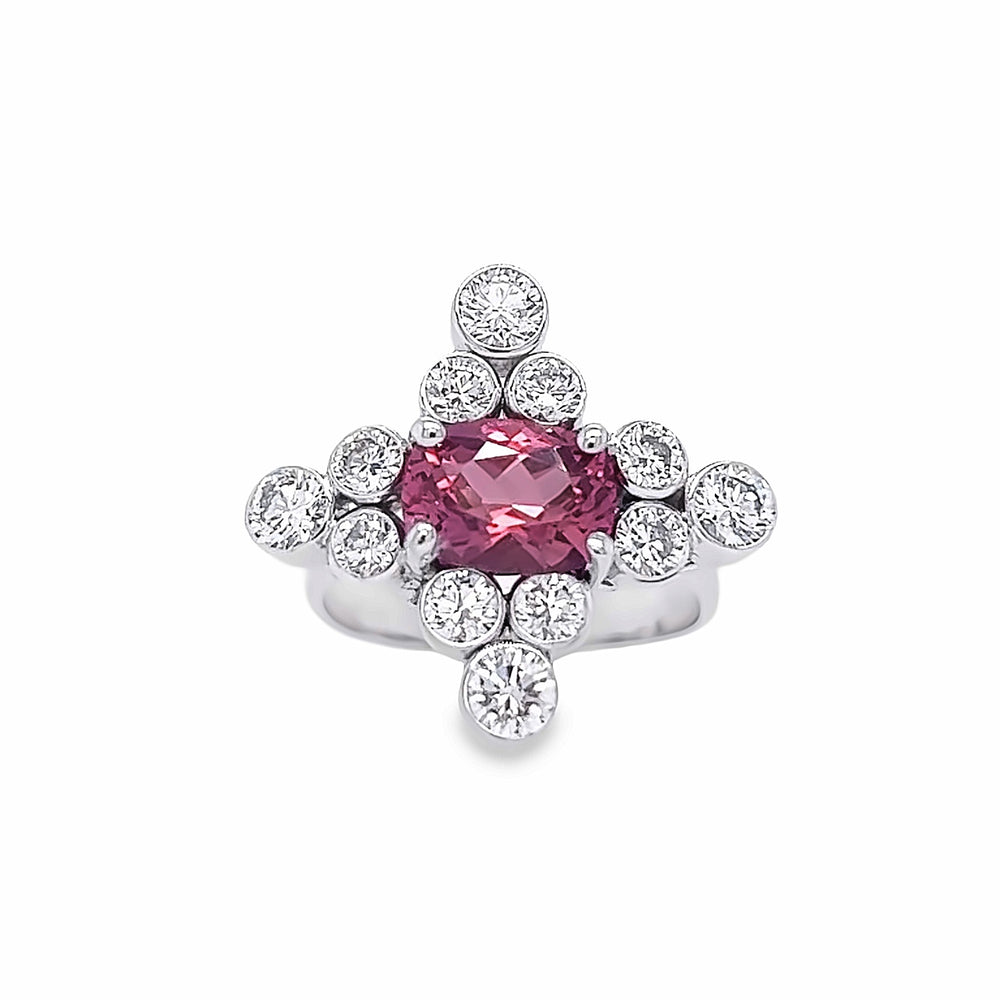 Custom 14k White Gold Oval Padparadscha Sapphire and Diamond Ring by Paul Richter