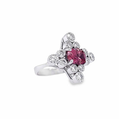 Custom 14k White Gold Oval Padparadscha Sapphire and Diamond Ring by Paul Richter