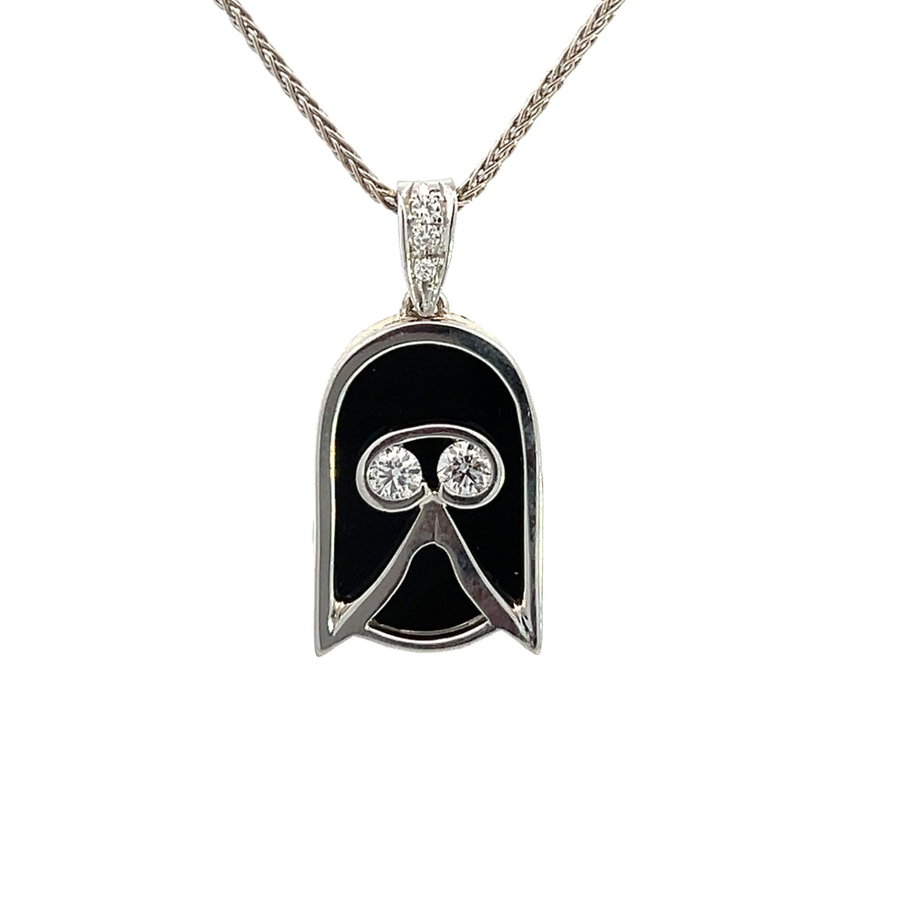 Custom 14k White Gold Onyx and Diamond Dog Nose Pendant by Paul Richter