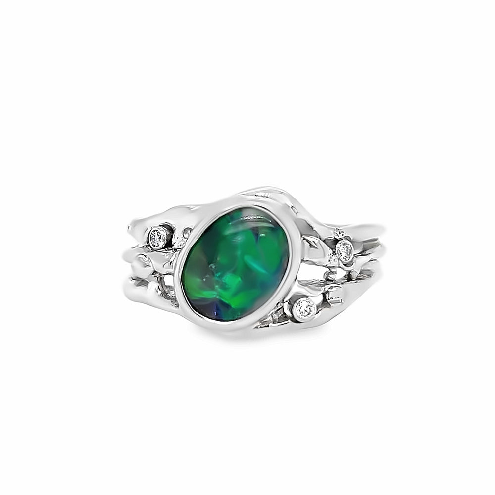 Custom White Gold Opal and Diamond Ring by Paul Richter
