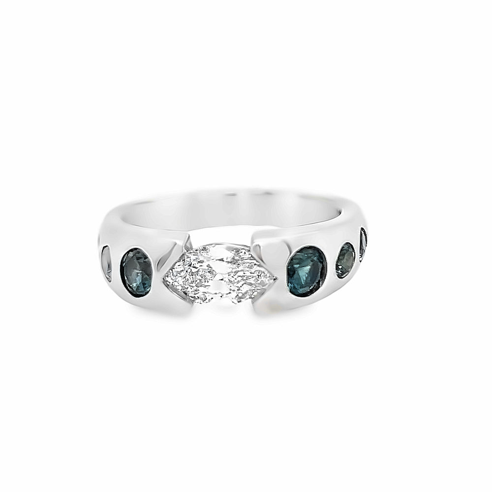 Custom 14k White Gold Marquise and Round Diamond Band by Paul Richter