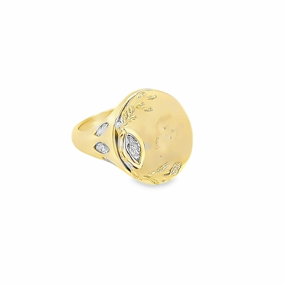 Custom 14k Yellow Gold Marquise Cut Diamond Signet Ring by Paul Richter