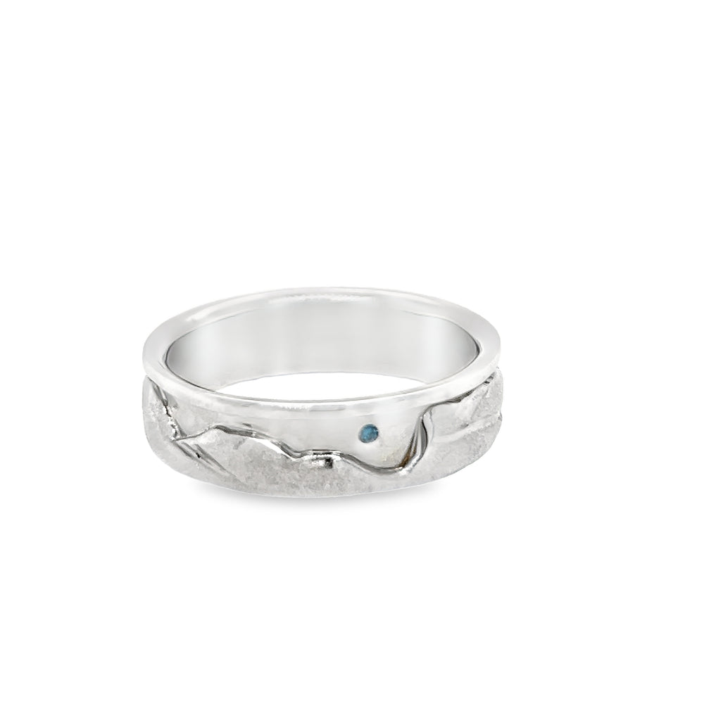 Custom 14k White Gold Blue Diamond Wedding Band by Paul Richter