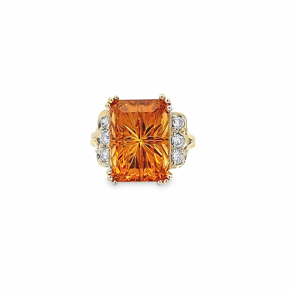 Custom 14k Yellow Gold Citrine and Diamond Ring by Paul Richter
