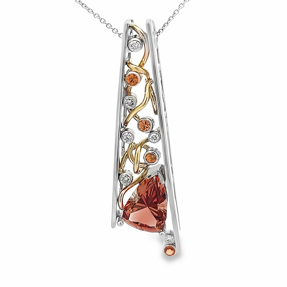 Custom 14k Two Tone Sunstone Racine Pendant by Paul Richter