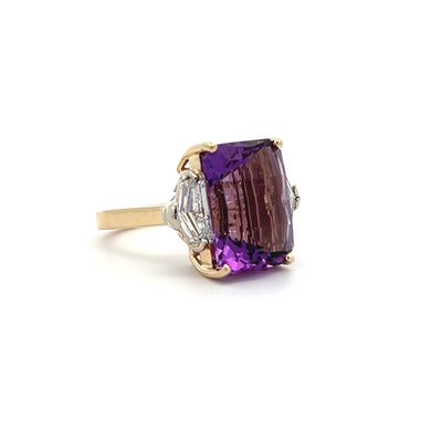 Custom 14k Yellow Gold Amethyst and Diamond Ring by Paul Richter
