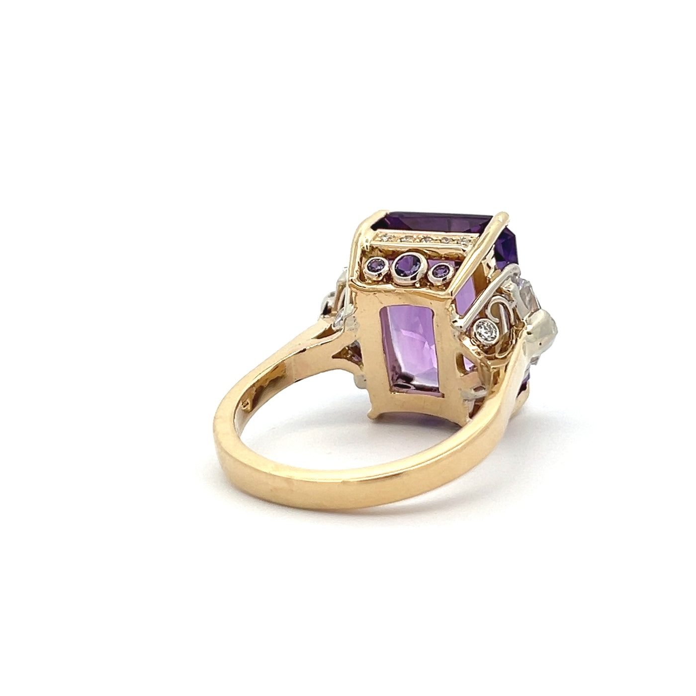 Custom 14k Yellow Gold Amethyst and Diamond Ring by Paul Richter