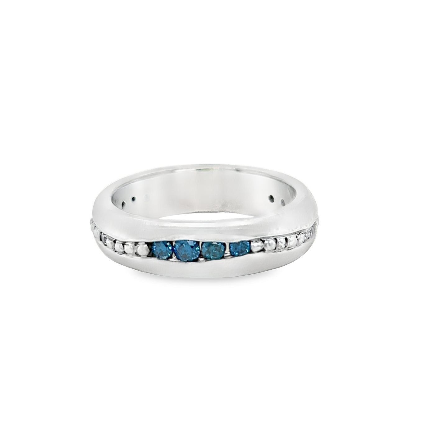 Custom 14k White Gold Blue Diamond Wedding Band by Paul Richter