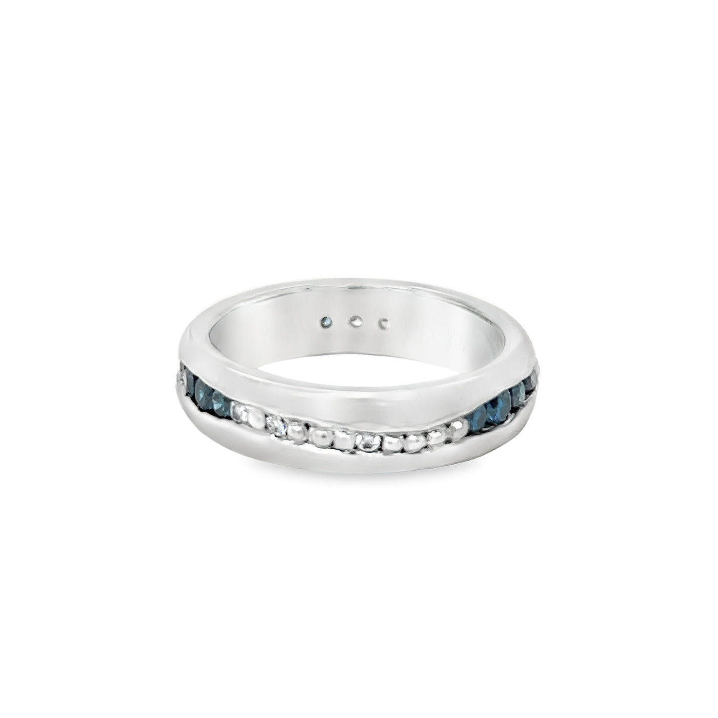Custom 14k White Gold Blue Diamond Wedding Band by Paul Richter