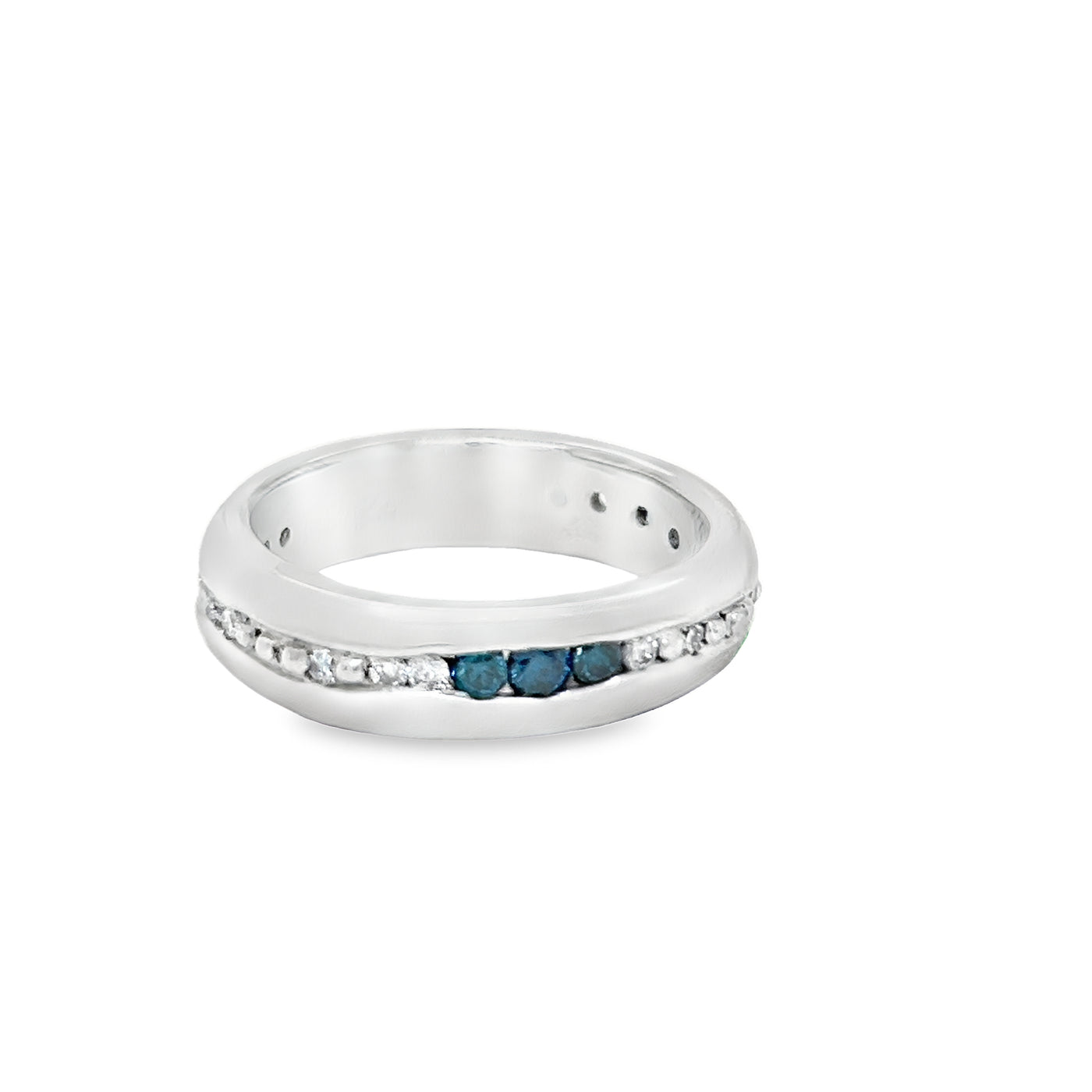Custom 14k White Gold Blue Diamond Wedding Band by Paul Richter