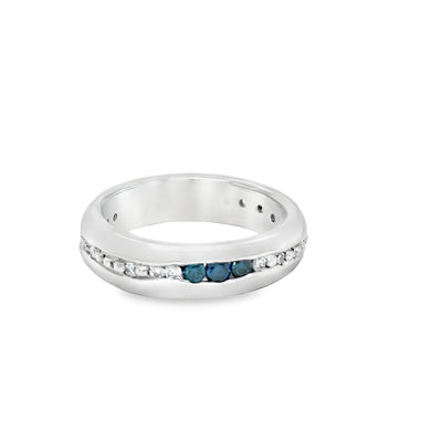 Custom 14k White Gold Blue Diamond Wedding Band by Paul Richter