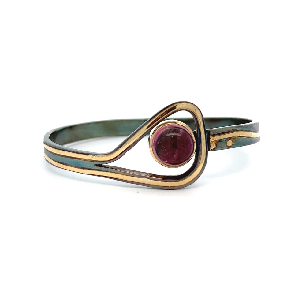 Custom Oxidized Sterling Silver and 18k Yellow Gold Tourmaline Pathways Bracelet by Paul Richter