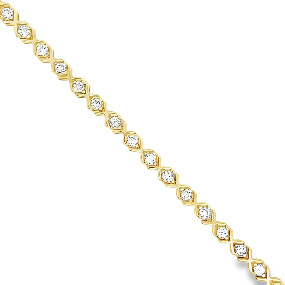 14k Yellow Gold Round Diamond Hugs & Kisses XO Line Bracelet (1.74ctw.)