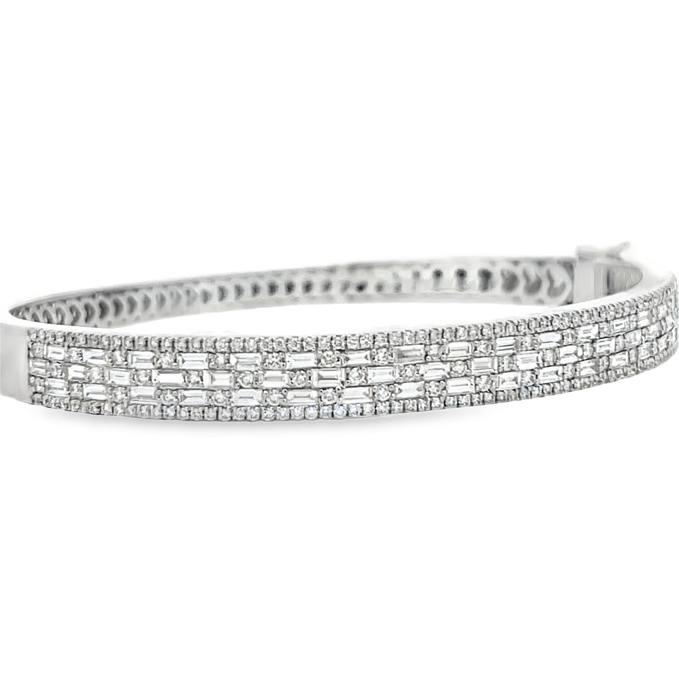 18k White Gold Baguette Cut and Round Diamond Bangle Bracelet (2.65ctw.)