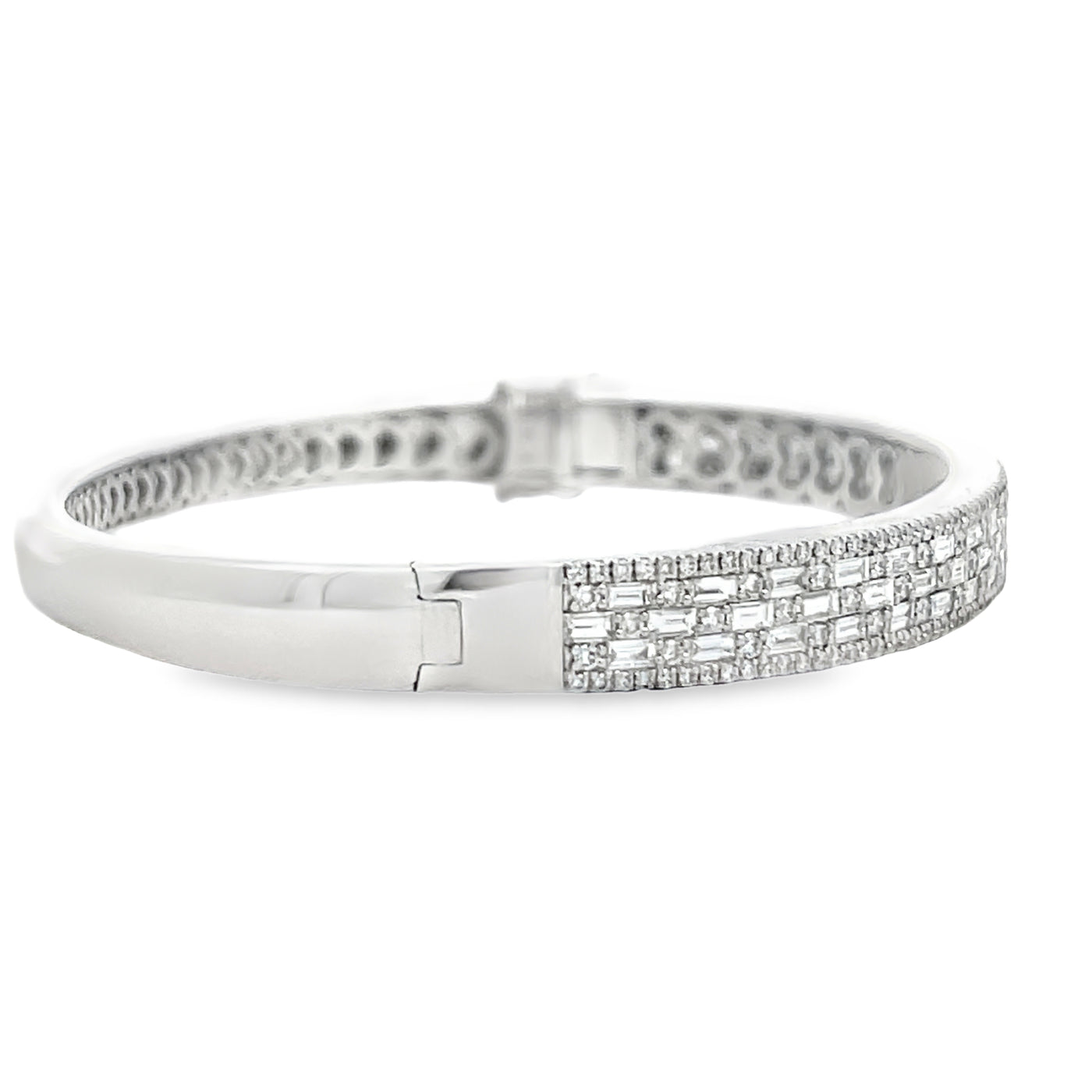 18k White Gold Baguette Cut and Round Diamond Bangle Bracelet (2.65ctw.)