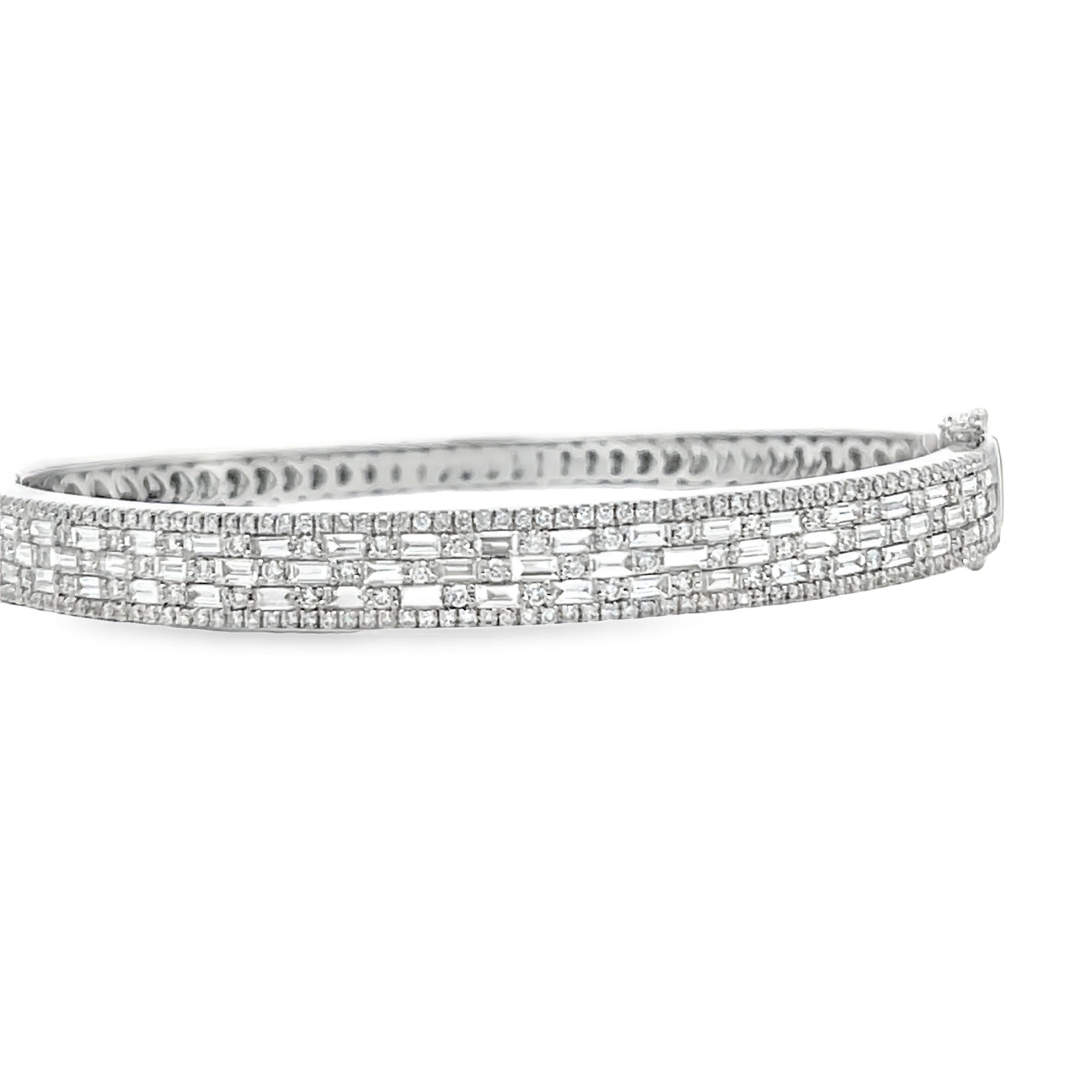 18k White Gold Baguette Cut and Round Diamond Bangle Bracelet (2.65ctw.)