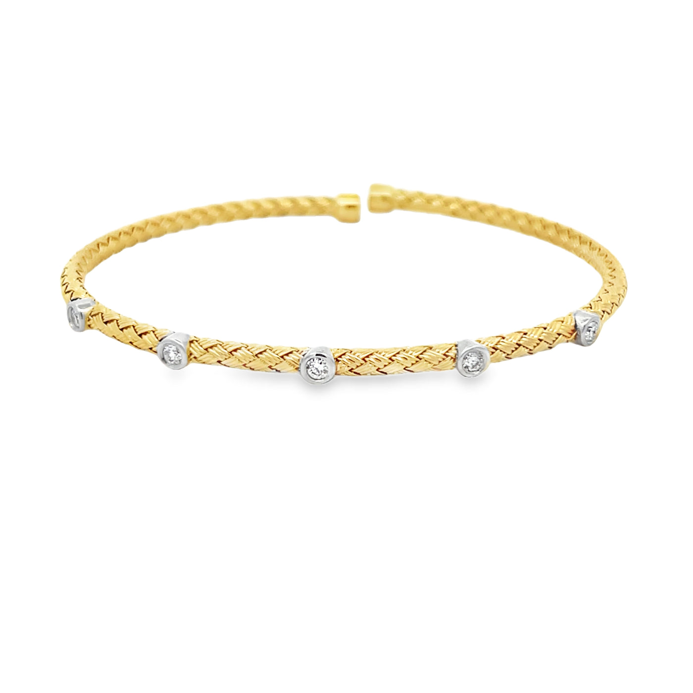 14k Two Tone Gold Round Diamond Bezel Set Flexible Bangle Bracelet (0.22ctw.)
