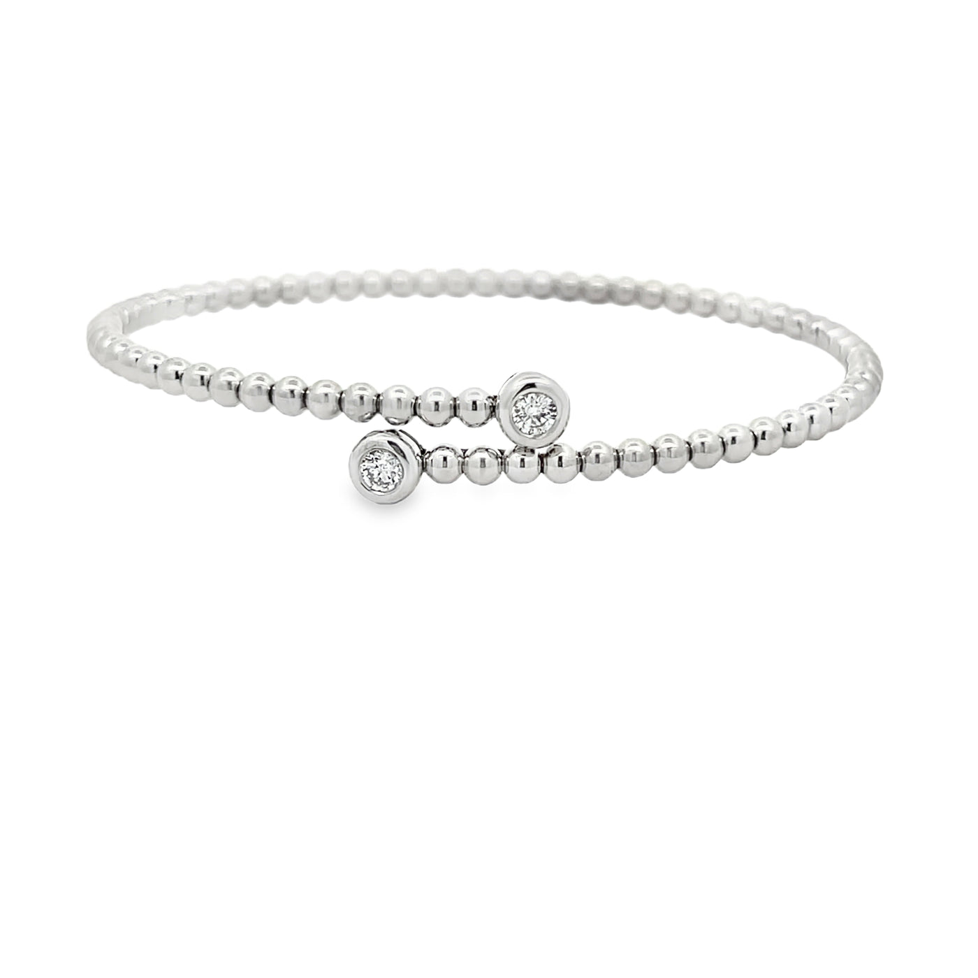 14k White Gold Round Diamond Bezel Set Flexible Beaded Bangle Bracelet (0.24ctw.)