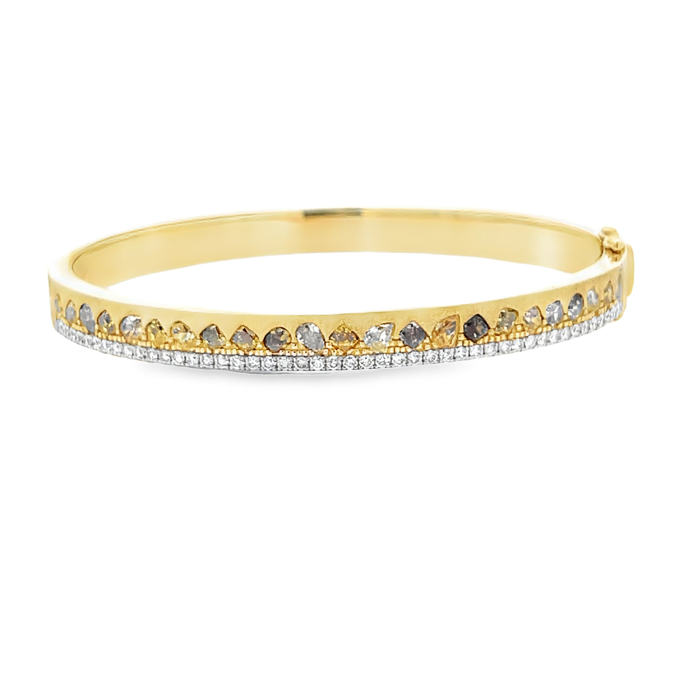 18k Yellow Gold Fancy Color and White Diamond Bangle Bracelet (2.54ctw.)