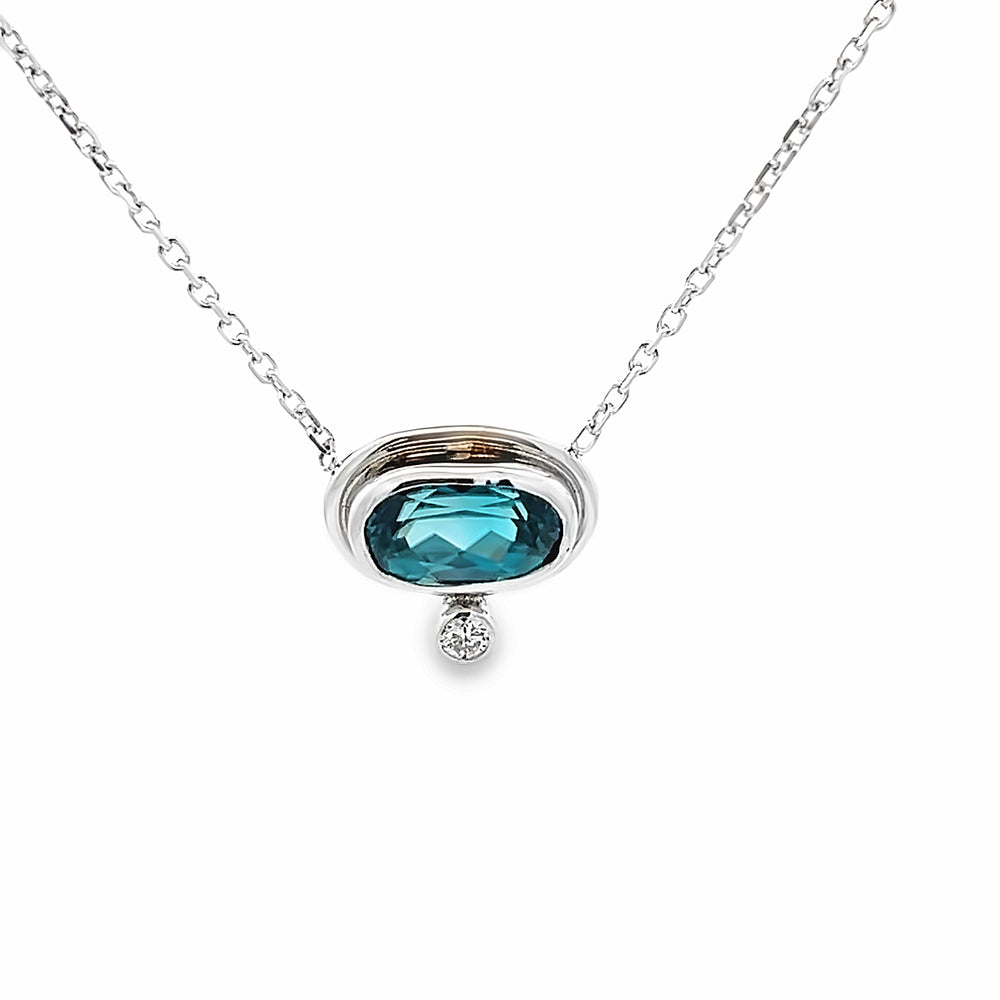 14k White Gold Blue Zircon and Diamond Floating Bezel Pendant (2.73ct.)