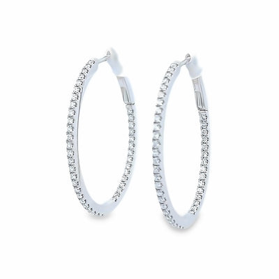 14k White Gold Round Diamond Oval Inside Out Hoop Earrings (0.70ctw.)