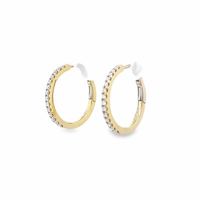14k Yellow Gold Round Diamond Hoop Earrings