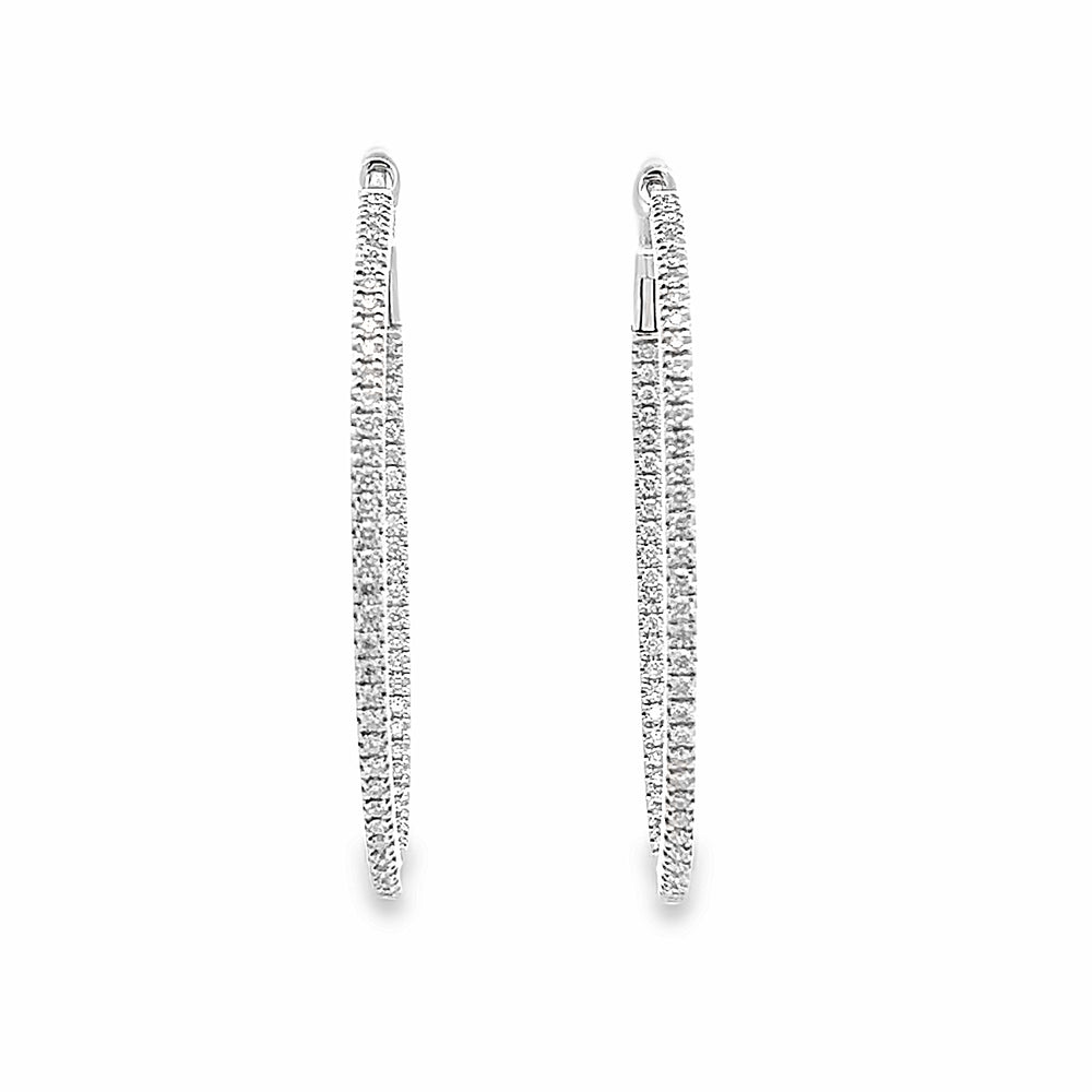 14k White Gold Round Diamond Oval Inside Out Hoop Earrings (1.04ctw.)