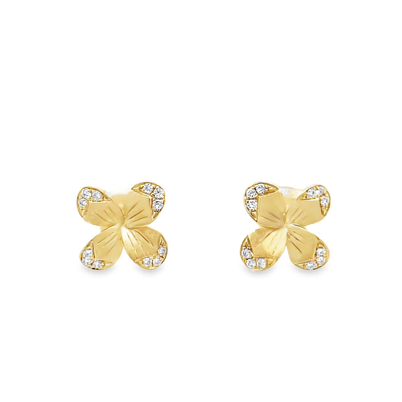 14k Yellow Gold Round Diamond Flower Earrings (0.12ctw.)