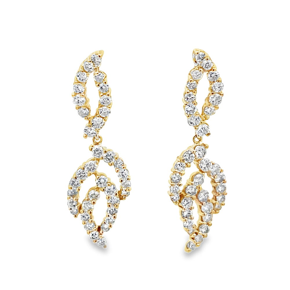 14k Yellow Gold Round Diamond Leaf Shape Drop Earrings (1.68ctw.)
