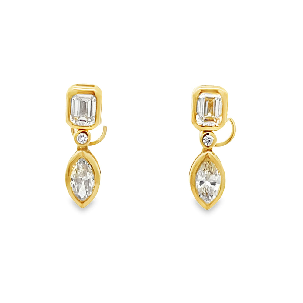 18k Yellow Gold Fancy Cut Yellow Diamond Bezel Set Drop Earrings (1.62ctw)
