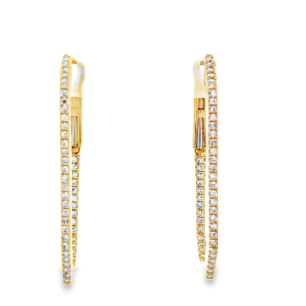 14k Yellow Gold Round Diamond Inside Out Rectangular Hoop Earrings (0.30ctw.)