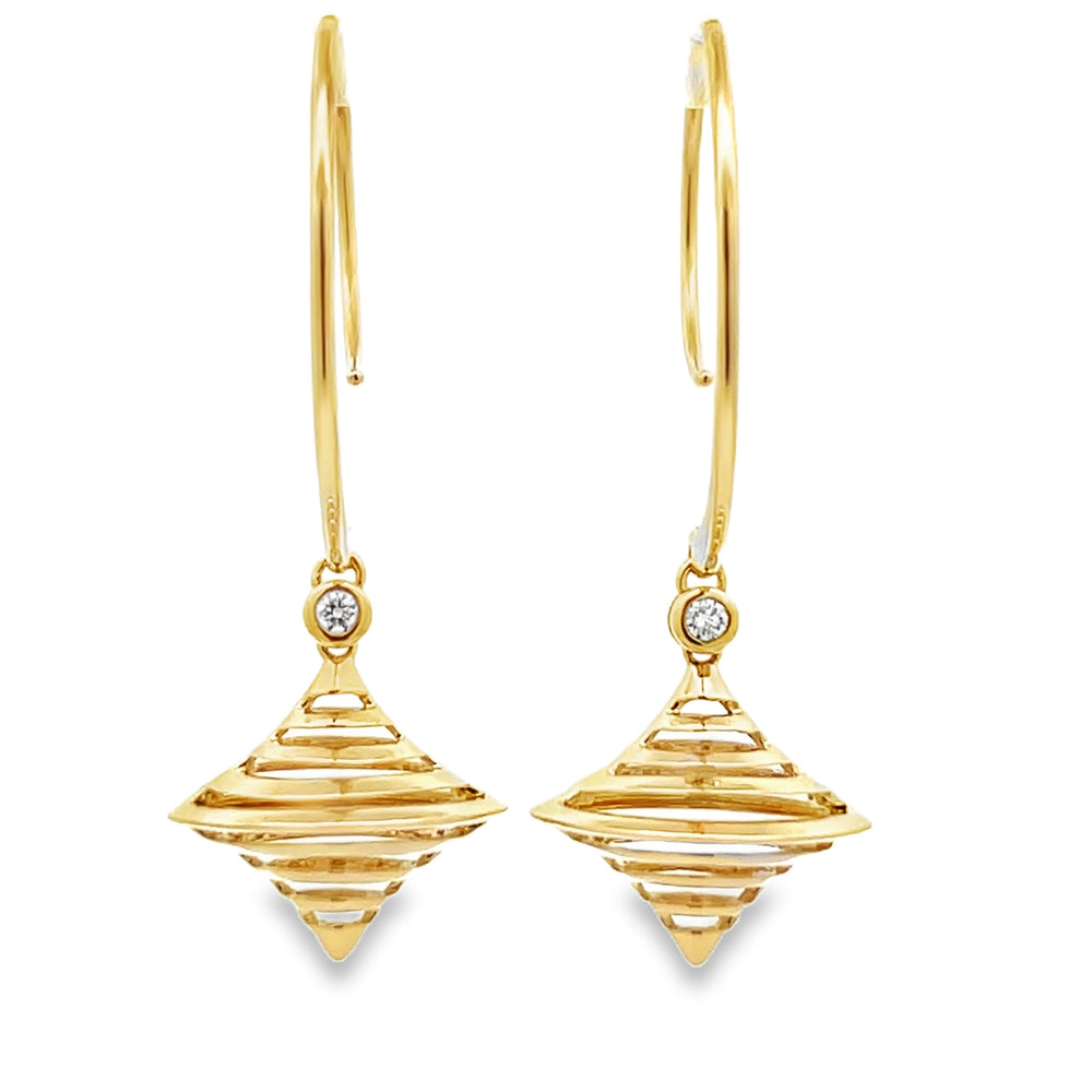 14k Yellow Gold Saucer Shaped Round Diamond Bezel Set Drop Earrings (0.06ctw.)