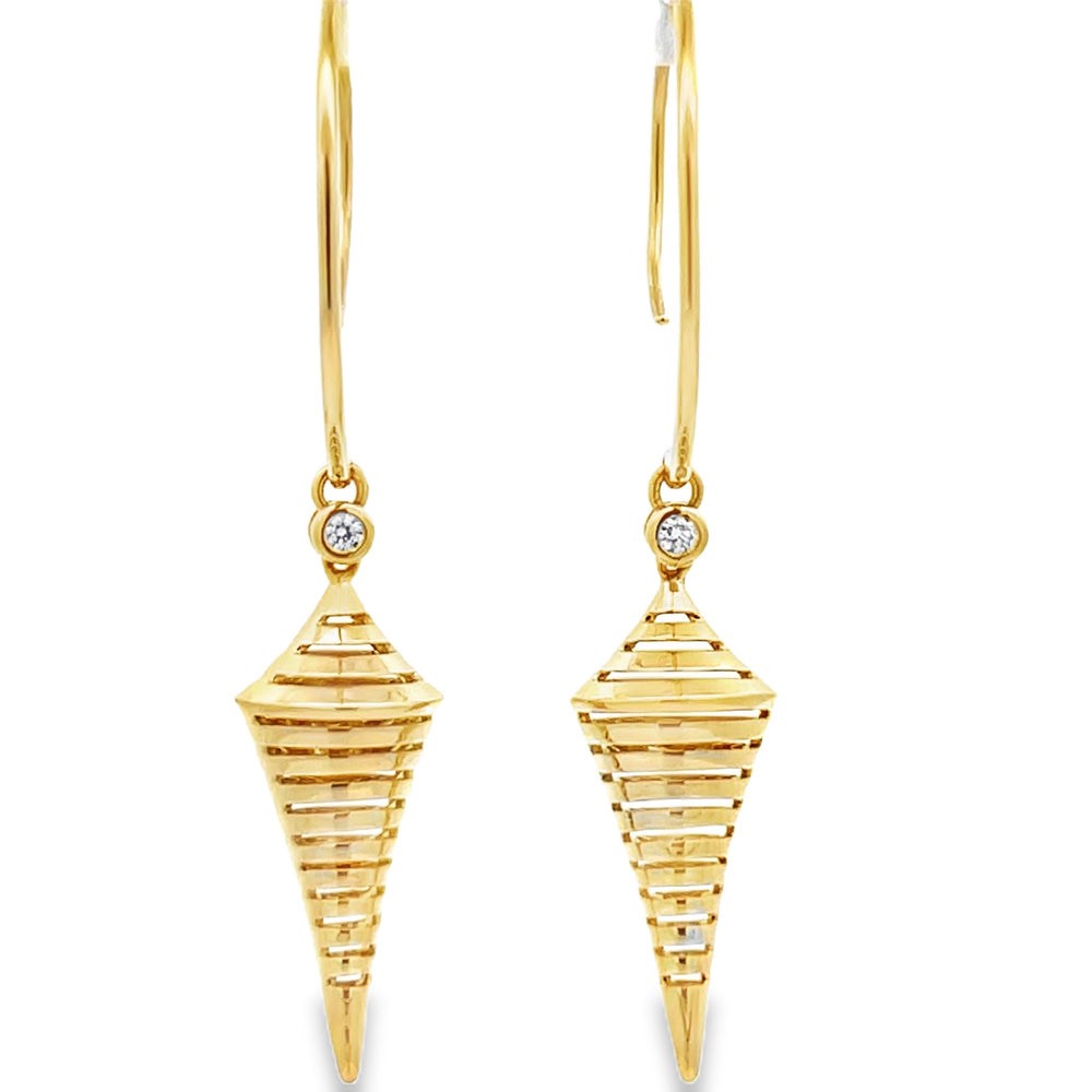 14k Yellow Gold Cone Shape Round Diamond Bezel Set Drop Earrings (0.06ctw.)