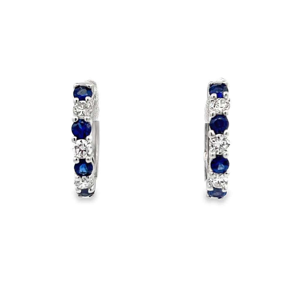 14k White Gold Round Sapphire and Diamond Hoop Earrings (0.58ctw.)
