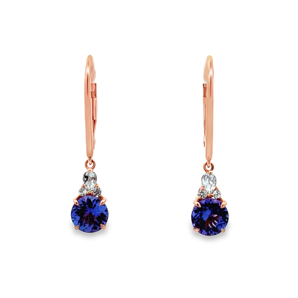 14k Rose Gold Tanzanite and Aquamarine Drop Earrings (1.36ctw.)